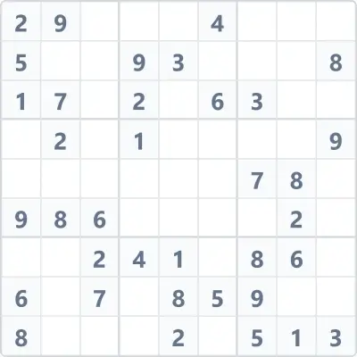 Судоку средней сложности №119, 9x9, 45 пустых ячеек