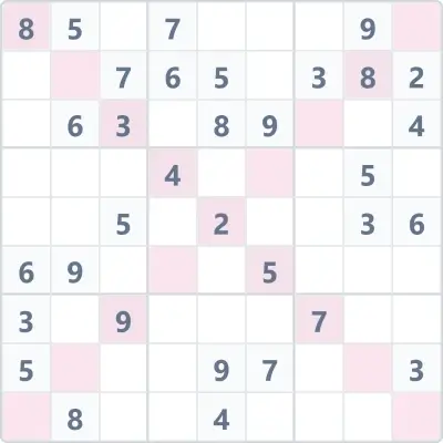 Диагональное судоку №25, 9x9, 48 пустых ячеек
